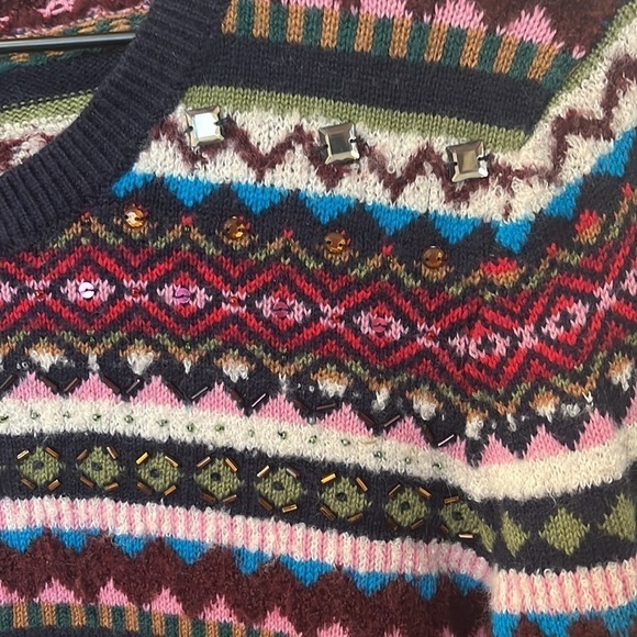Talbots Jeweled Beaded Fair Isle Nordic Stripe Sweater LP - Picture 5 of 7